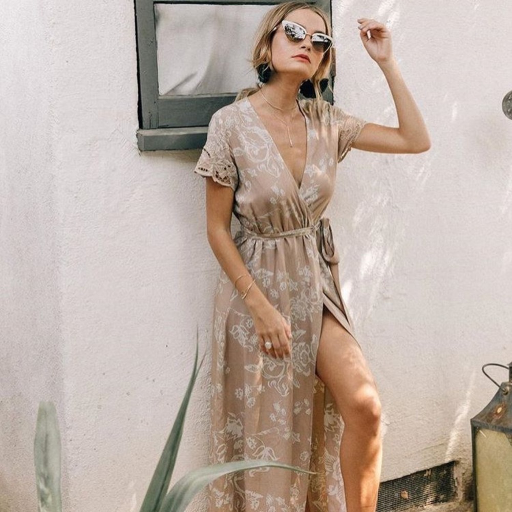 Yireh Isabella Wrap Maxi In Watercolor Nude